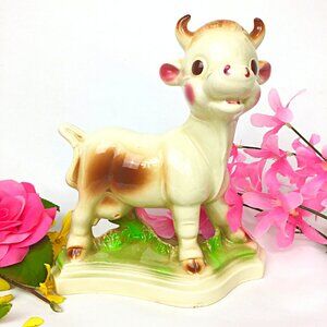 Vintage Rempel Diamond Pottery Ceramic Milky the Cow Figurine 1940's